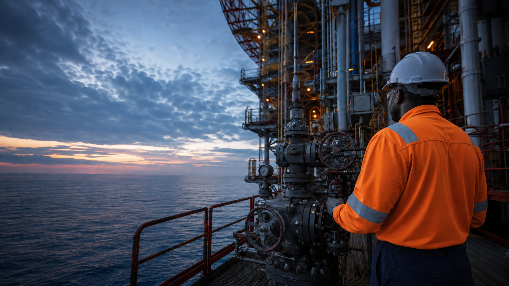 Energy professional overseeing an offshore operation
